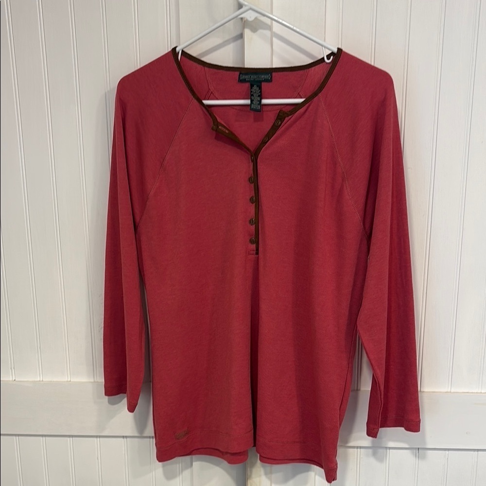 Ralph Lauren fuchsia /Pink & Brown Blouse with Mandarin Collar Buttoned Style XL